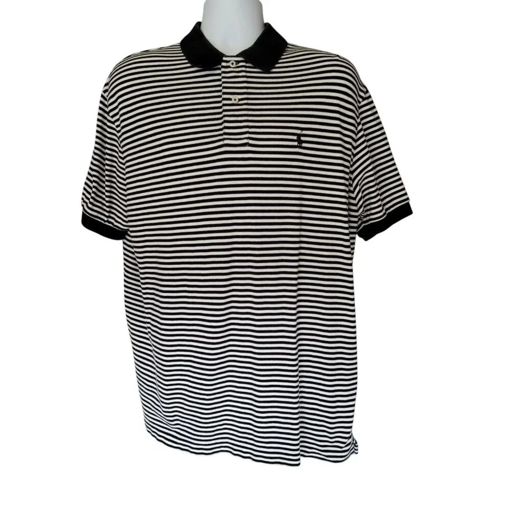 VTG Polo Ralph Lauren Shirt Men's Size‎ XL Black Stripe S/S 90s Y2K Preppy